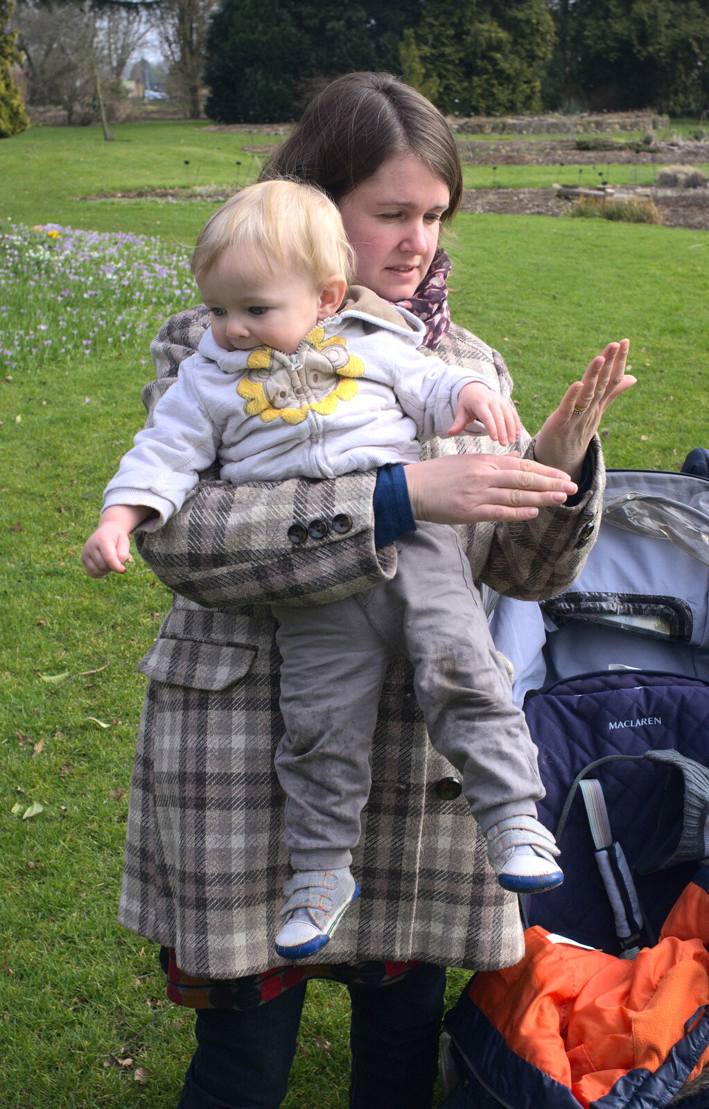 Harry gets scooped up from A Walk around Bressingham Winter Garden, Bressingham, Norfolk - 3rd March 2013