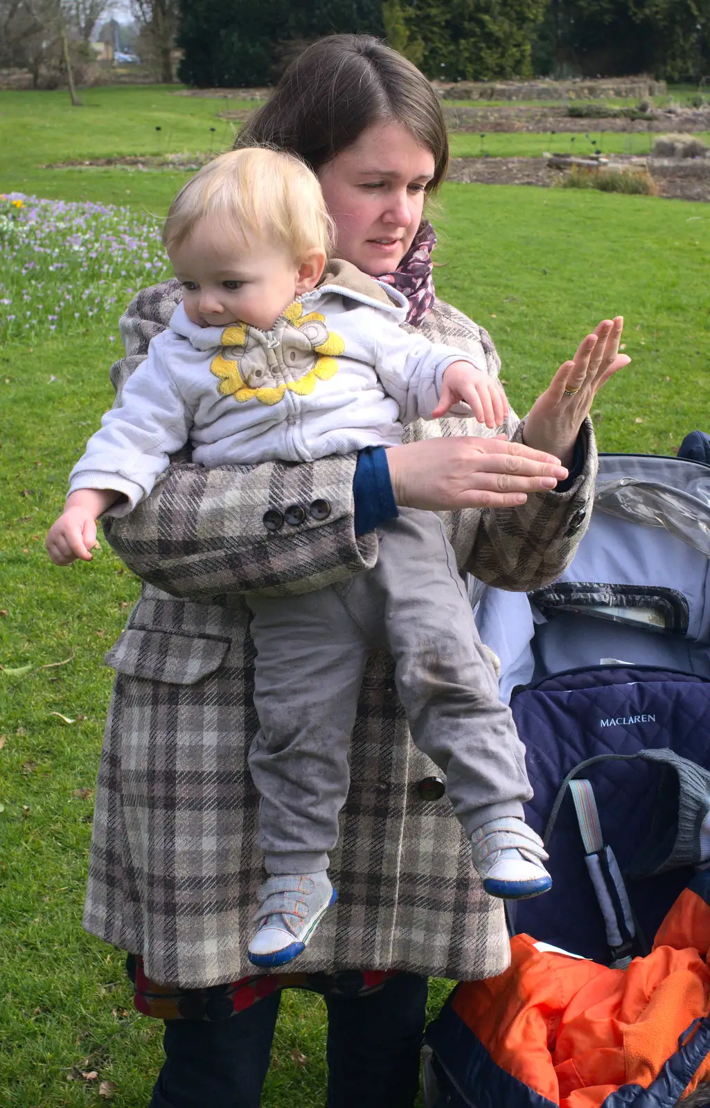 Harry gets scooped up, from A Walk around Bressingham Winter Garden, Bressingham, Norfolk - 3rd March 2013