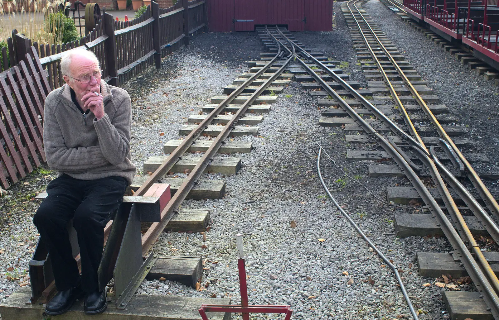 Grandad's hit the buffers, from A Walk around Bressingham Winter Garden, Bressingham, Norfolk - 3rd March 2013