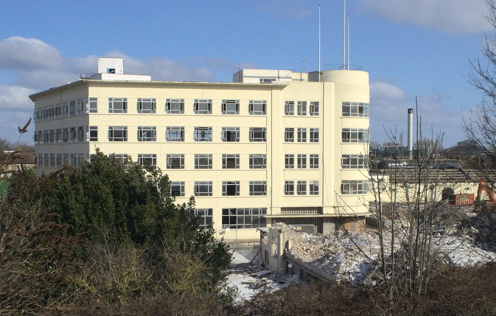 The iconic Marconi Building in Chelmsford, from Bramford Dereliction and Marconi Demolition, Chelmsford - 12th March 2013