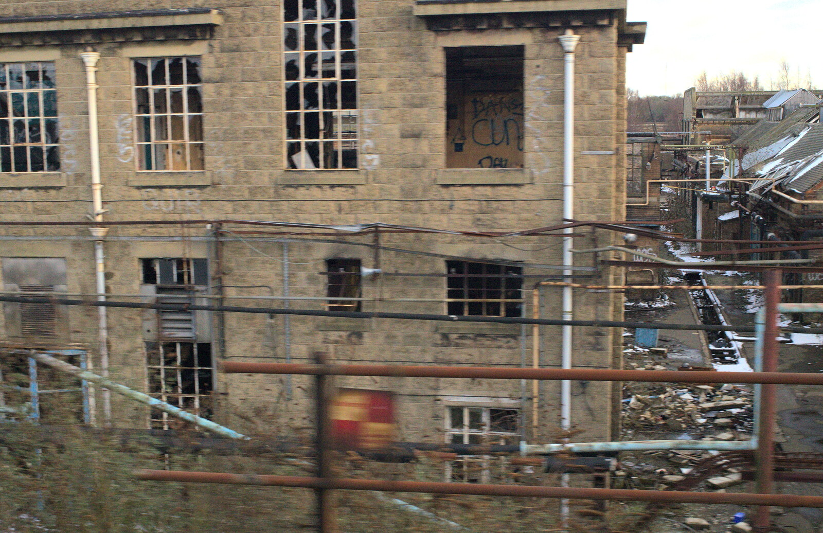 Smashed windows in a stone building from Bramford Dereliction and Marconi Demolition, Chelmsford - 12th March 2013