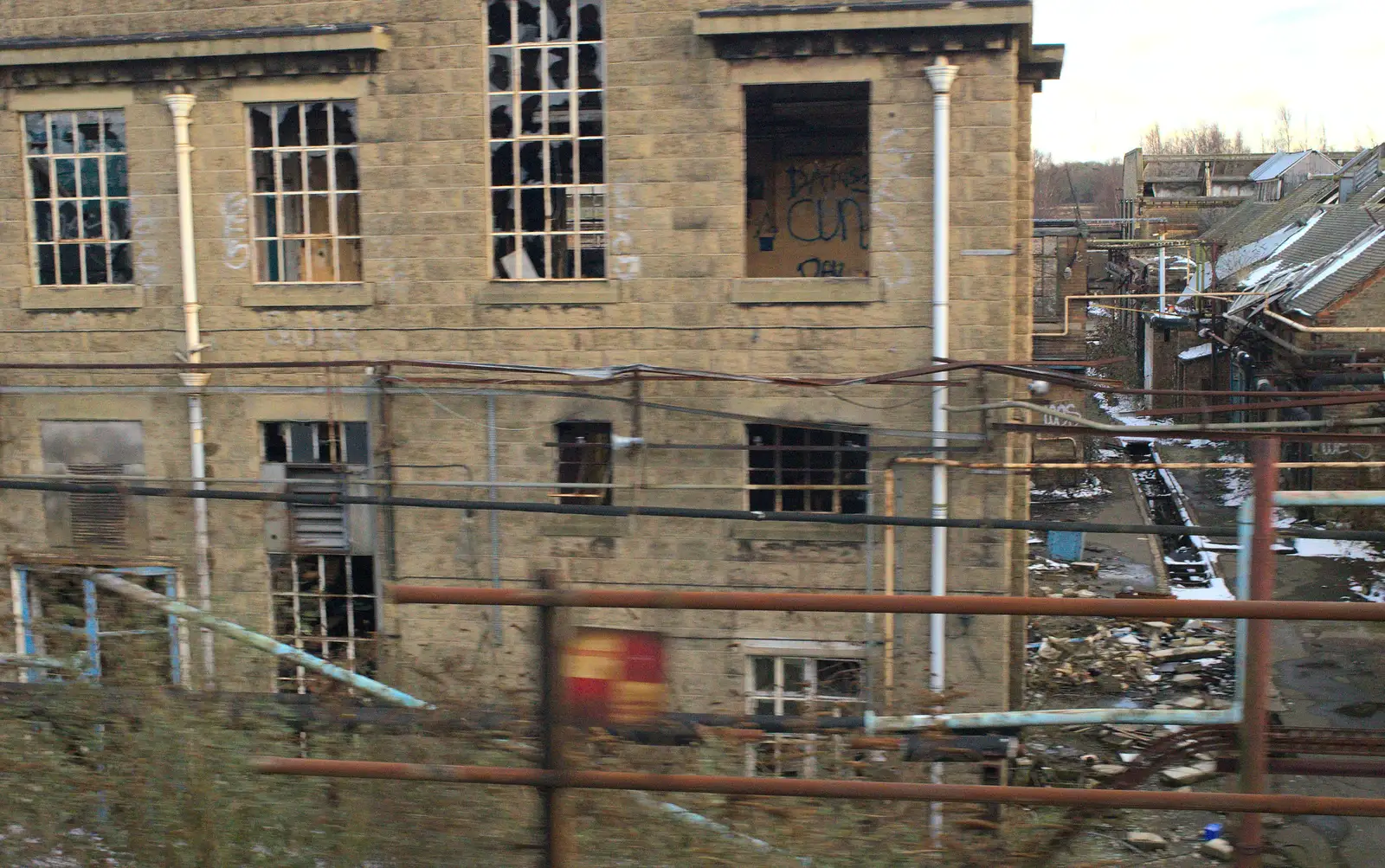 Smashed windows in a stone building, from Bramford Dereliction and Marconi Demolition, Chelmsford - 12th March 2013