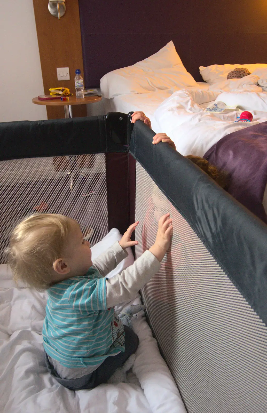 Harry's in his travel cot, from A Trip to Highcliffe Castle, Highcliffe, Dorset - 18th March 2013