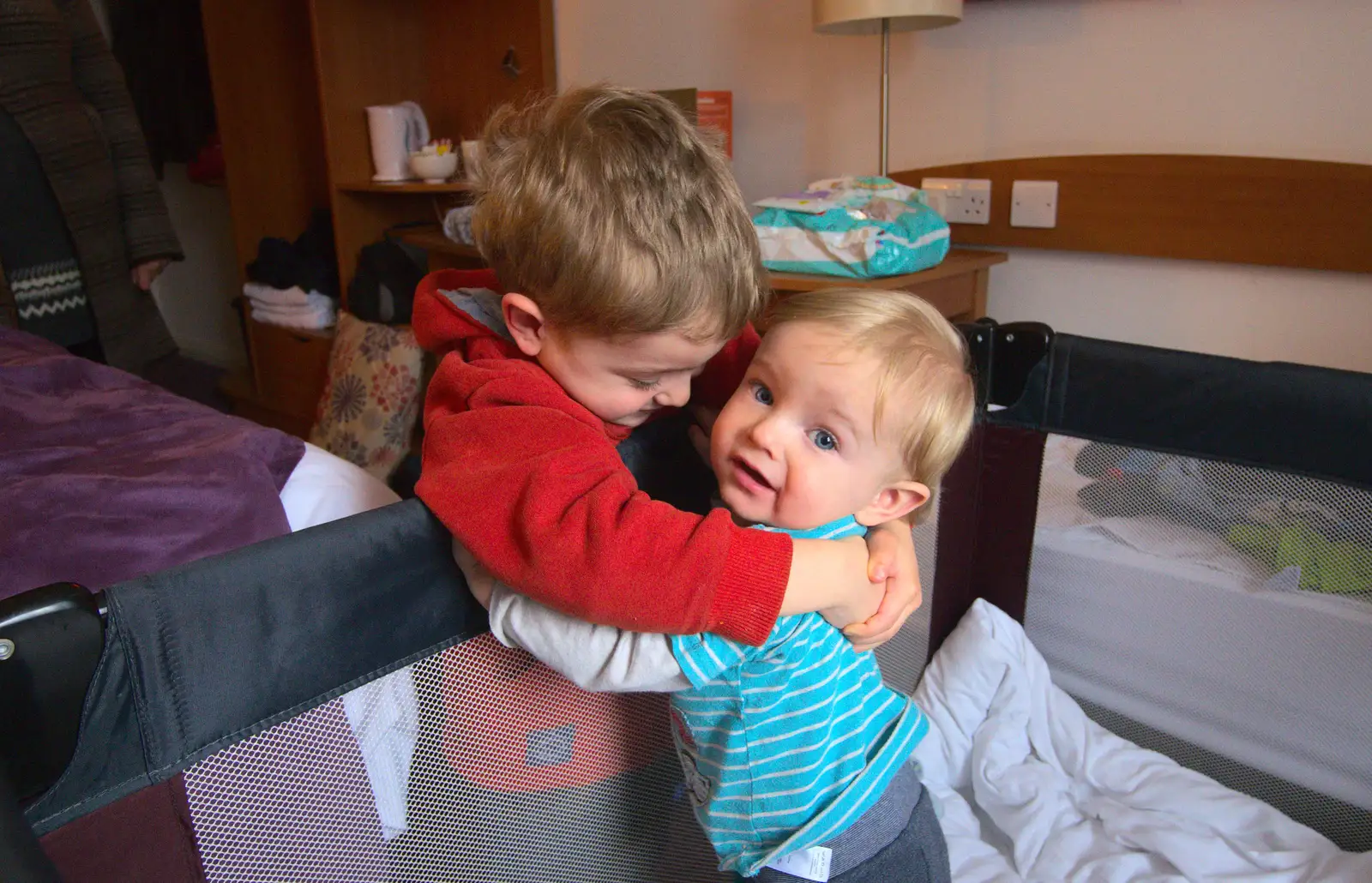 Fred gives Harry a hug, from A Trip to Highcliffe Castle, Highcliffe, Dorset - 18th March 2013