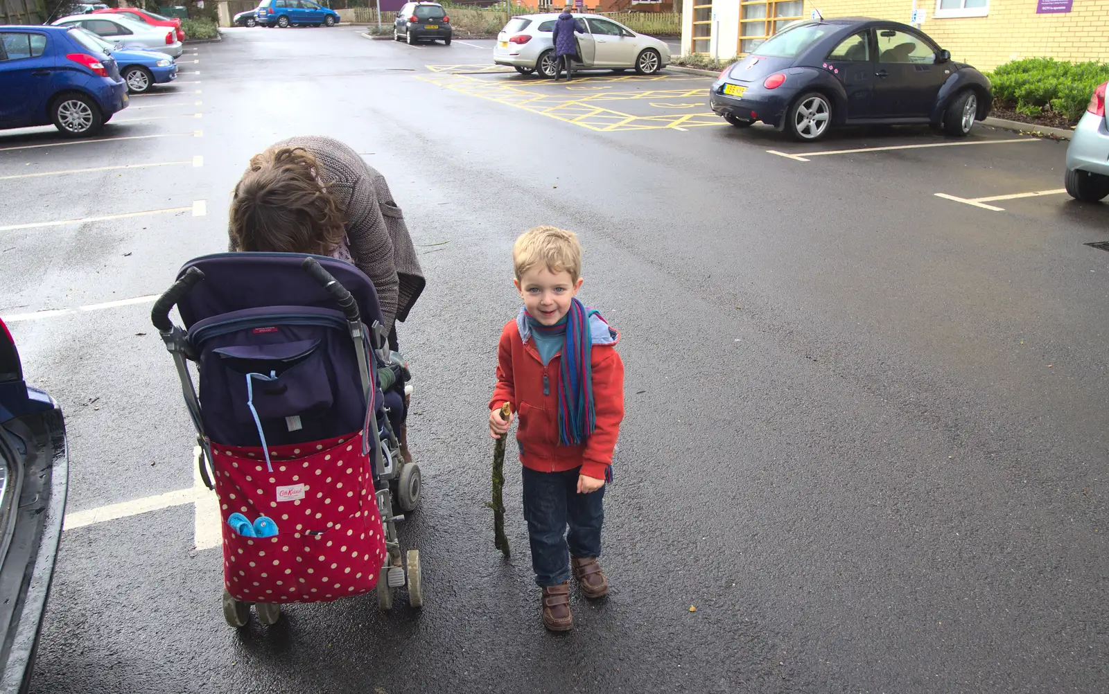 Fred's in the car park with a stick, from A Trip to Highcliffe Castle, Highcliffe, Dorset - 18th March 2013