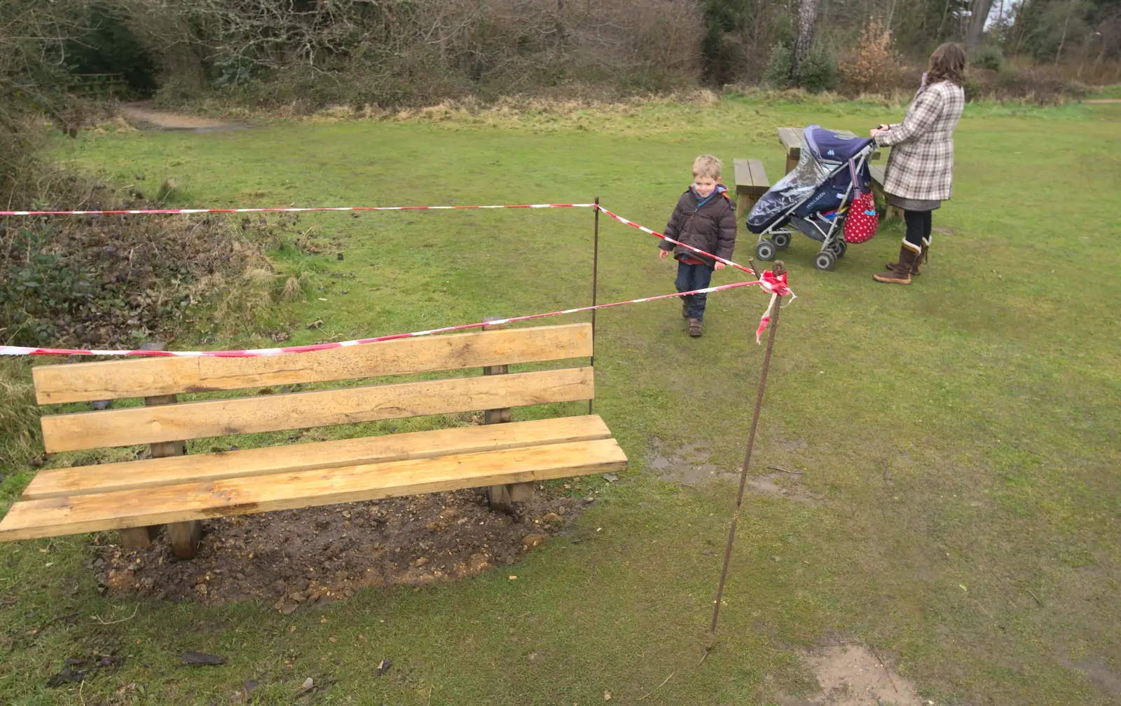 A new bench is fenced off, from A Trip to Highcliffe Castle, Highcliffe, Dorset - 18th March 2013