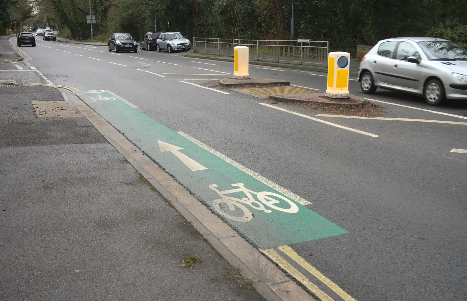 The world's most pointless cycle lane on the A337, from A Trip to Highcliffe Castle, Highcliffe, Dorset - 18th March 2013