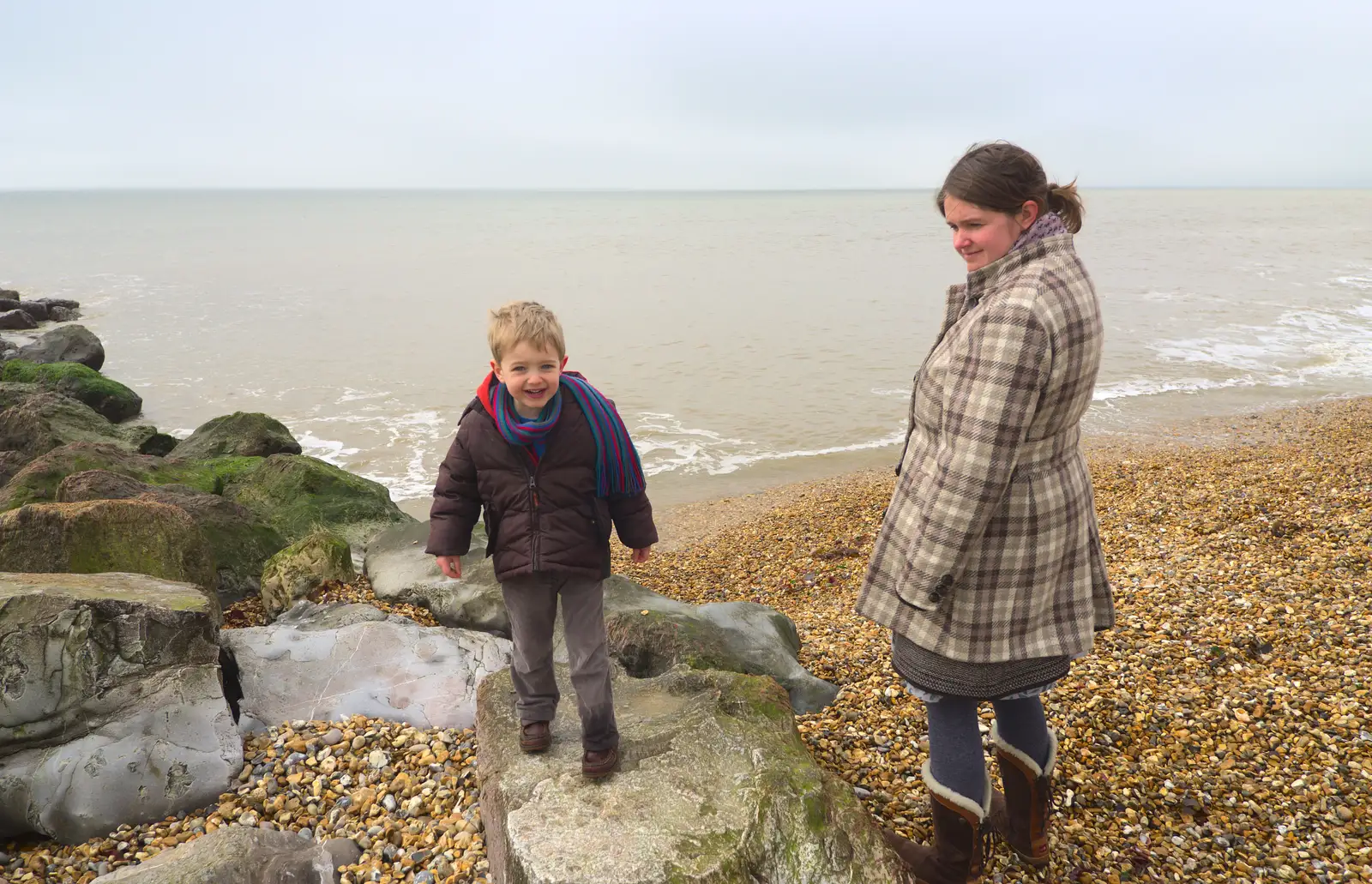 Fred's on the rocks, from Barton on Sea Beach, and a Trip to Christchurch, Hampshire and Dorset - 19th March 2013