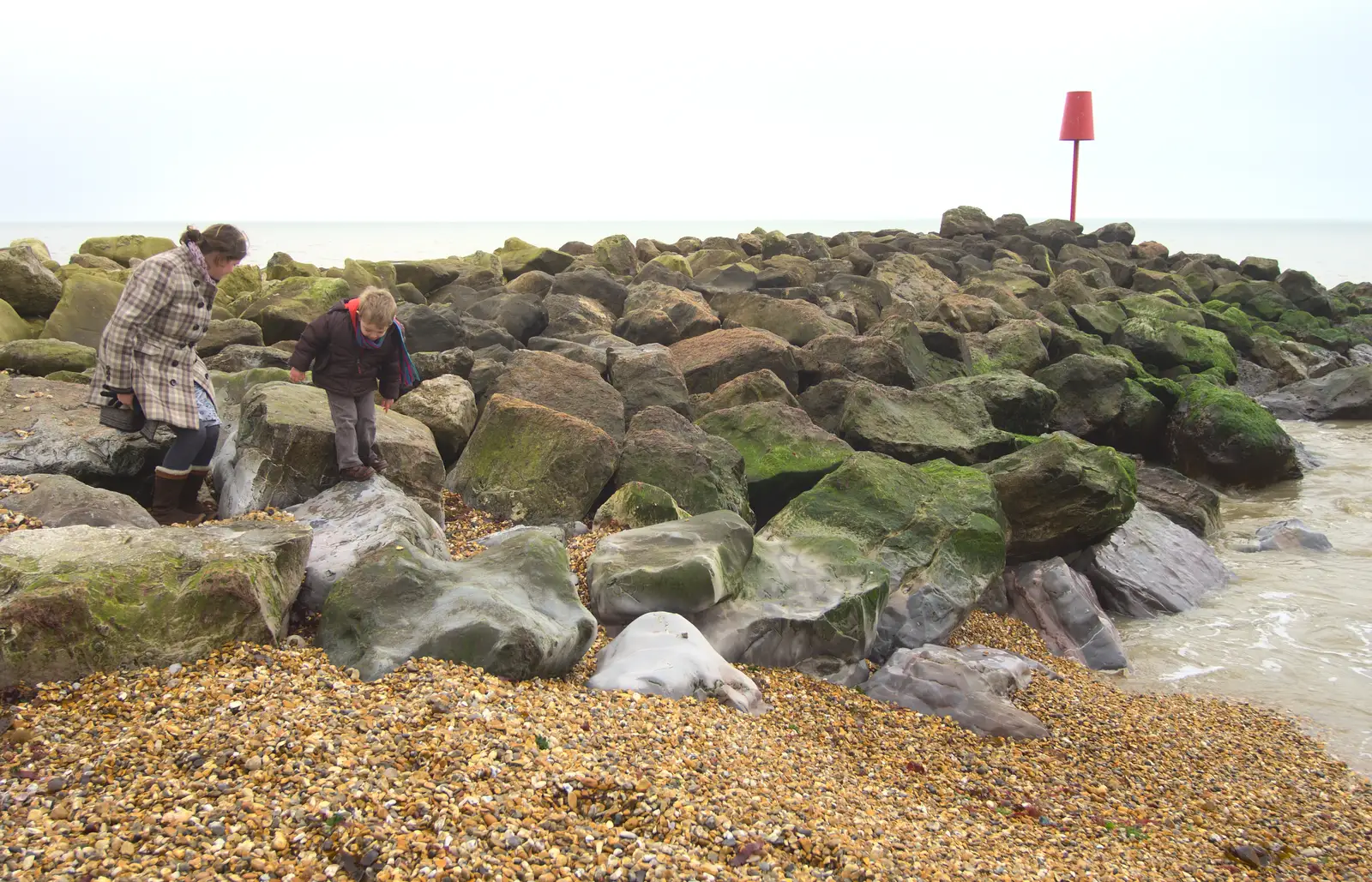 Fred climbs around on the groyne, from Barton on Sea Beach, and a Trip to Christchurch, Hampshire and Dorset - 19th March 2013