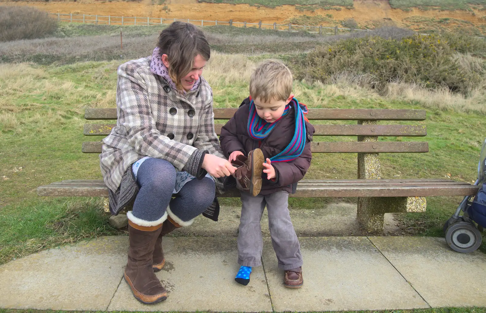 Fred gets a stone out of his shoe, from Barton on Sea Beach, and a Trip to Christchurch, Hampshire and Dorset - 19th March 2013