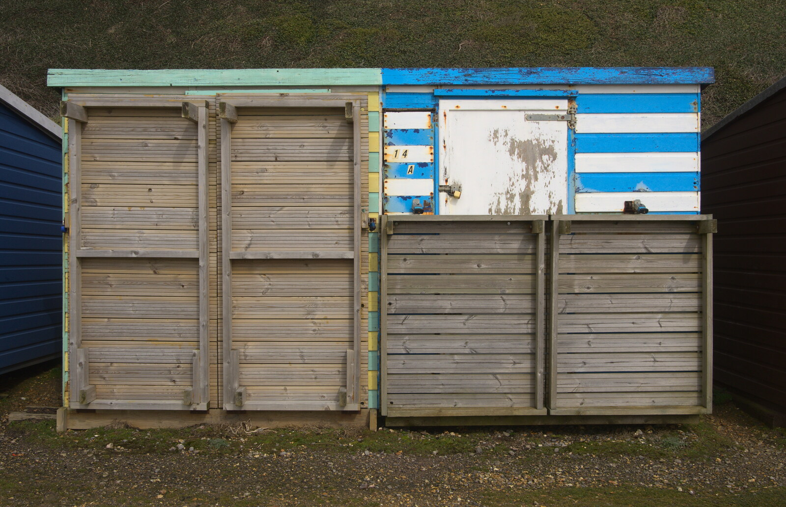 Boarded-up stripey beach hut from Barton on Sea Beach, and a Trip to Christchurch, Hampshire and Dorset - 19th March 2013
