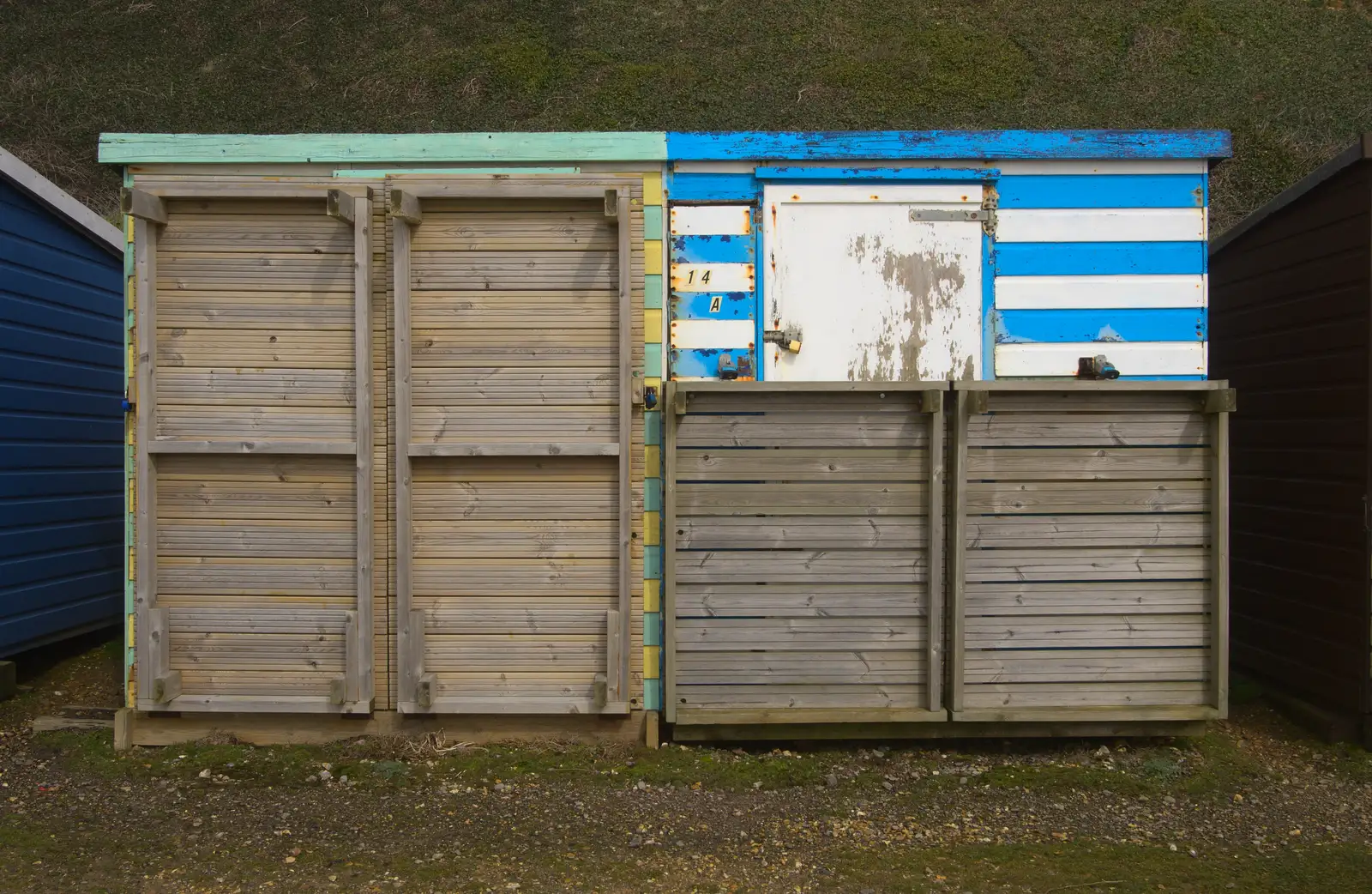 Boarded-up stripey beach hut, from Barton on Sea Beach, and a Trip to Christchurch, Hampshire and Dorset - 19th March 2013