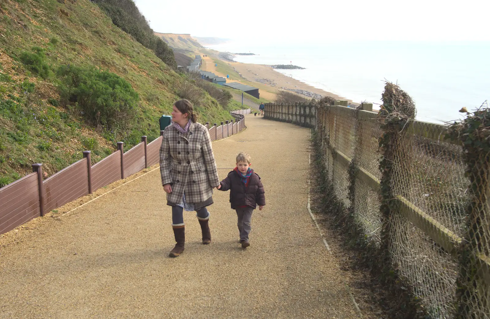 Isobel and Fred stump up Fisherman's Walk footpath, from Barton on Sea Beach, and a Trip to Christchurch, Hampshire and Dorset - 19th March 2013