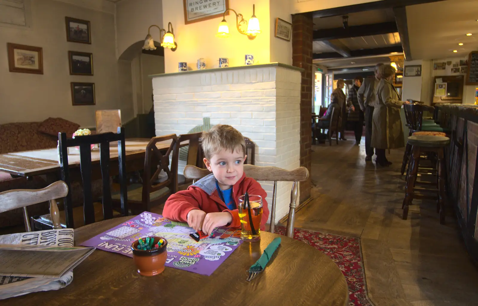 Fred in the Hare and Hounds, before a tantrum, from Barton on Sea Beach, and a Trip to Christchurch, Hampshire and Dorset - 19th March 2013