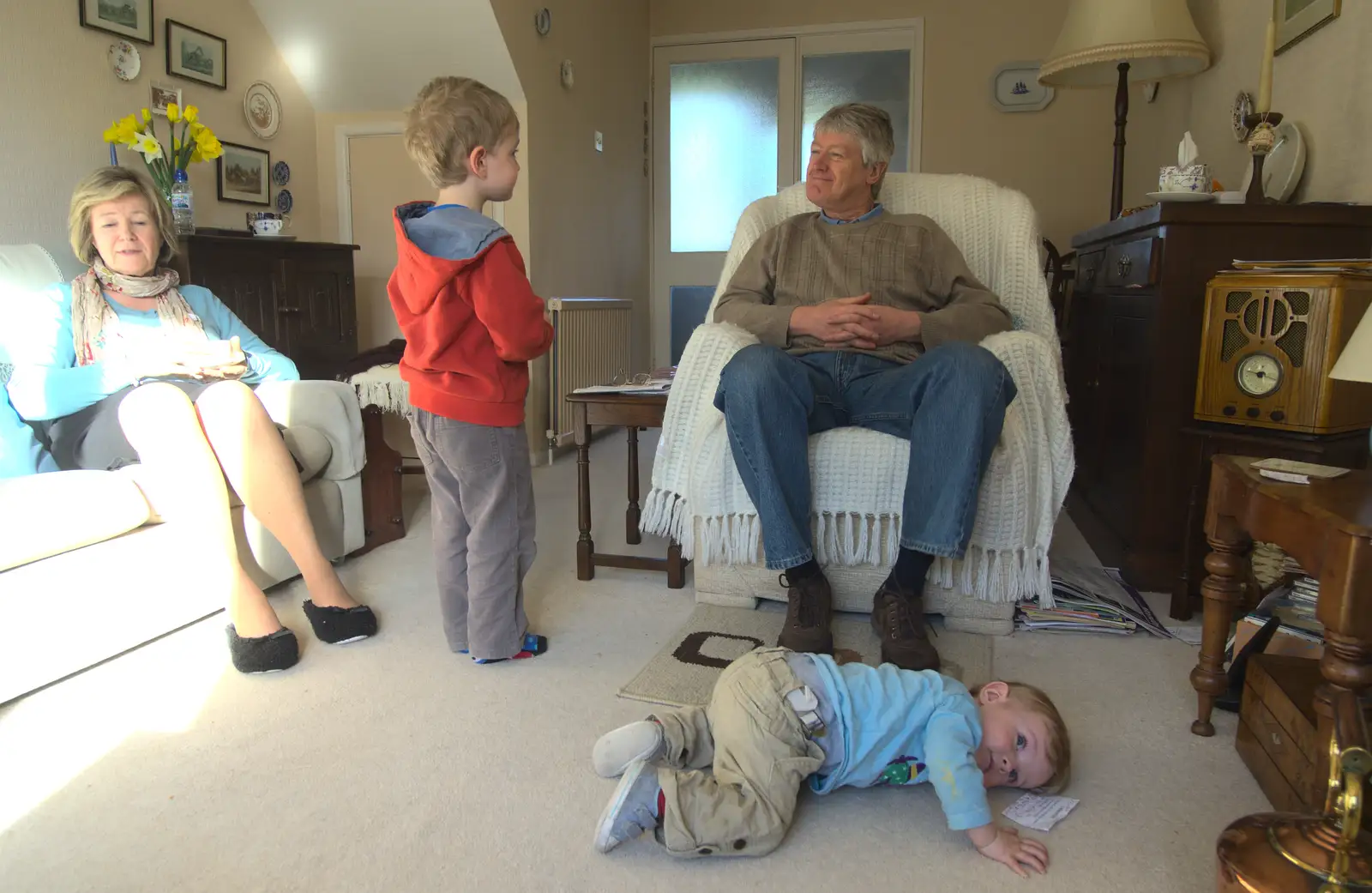 Harry's on granny's floor, from Barton on Sea Beach, and a Trip to Christchurch, Hampshire and Dorset - 19th March 2013