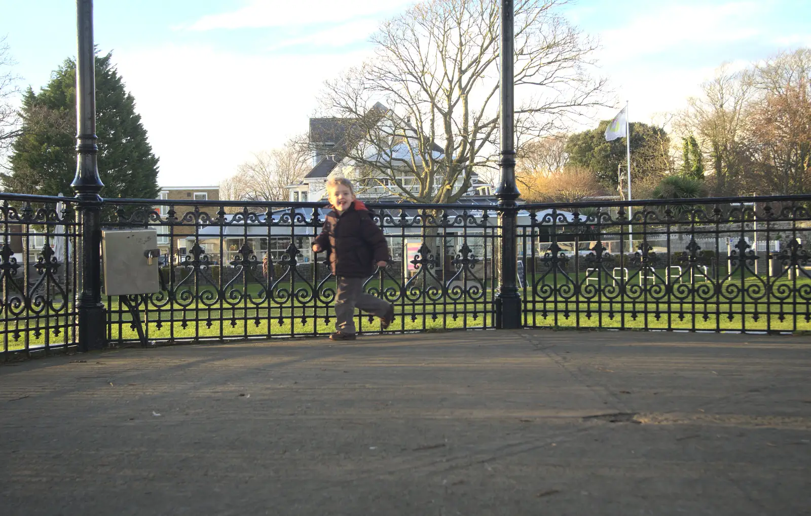 Fred runs around the bandstand, from Barton on Sea Beach, and a Trip to Christchurch, Hampshire and Dorset - 19th March 2013