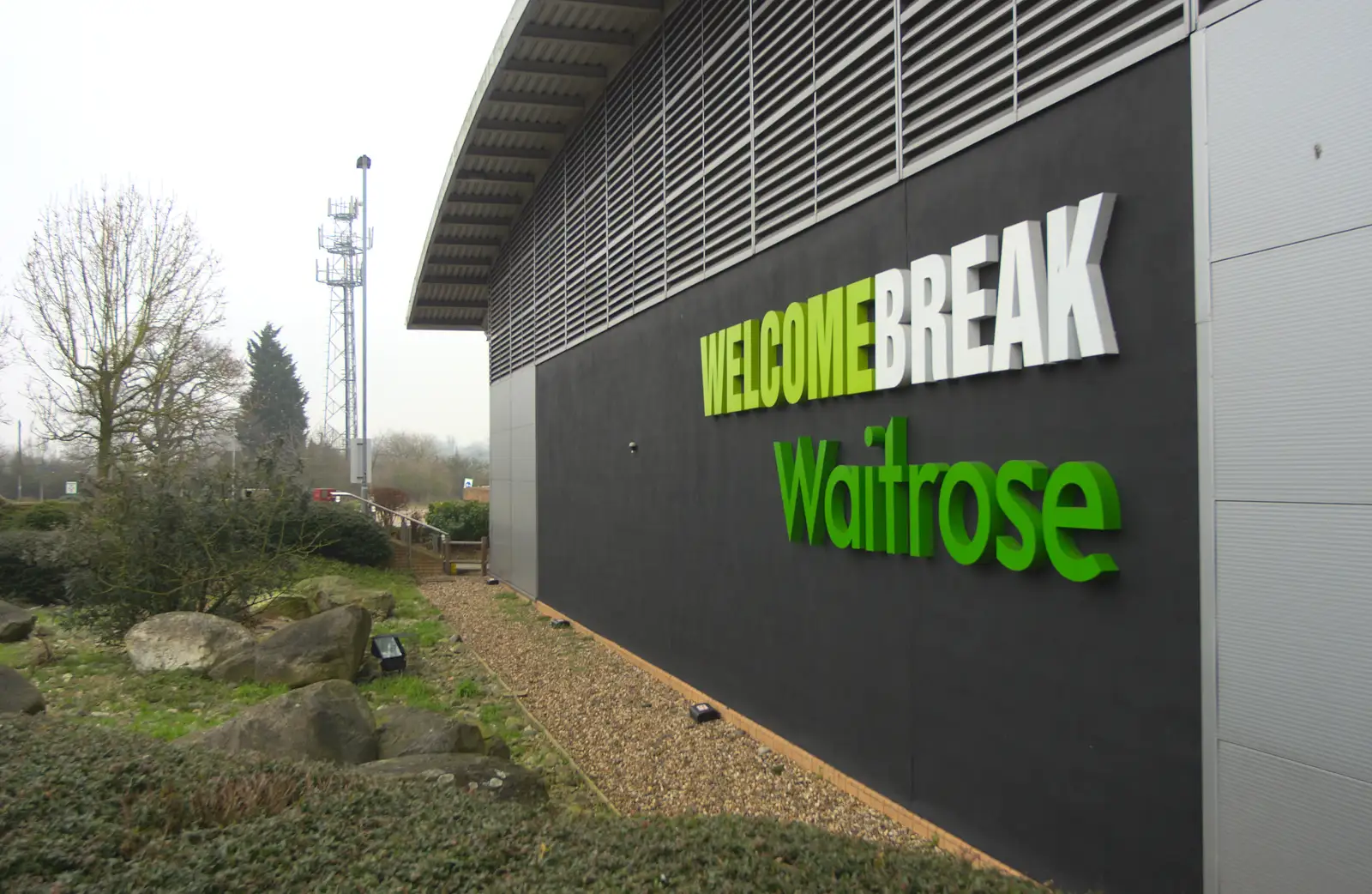 The utilitarian South Mimms services, from The Ornamental Drive, Rhinefield, New Forest - 20th March 2013