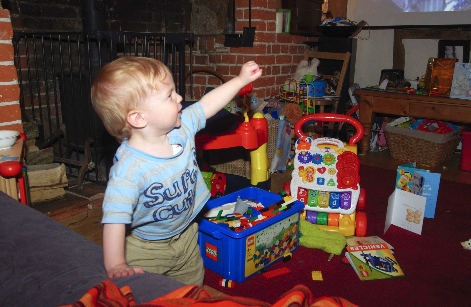 Harry is surrounded by toys from An Easter Visit from Da Gorls, Brome, Suffolk - 2nd April 2013