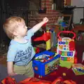 Harry is surrounded by toys, An Easter Visit from Da Gorls, Brome, Suffolk - 2nd April 2013