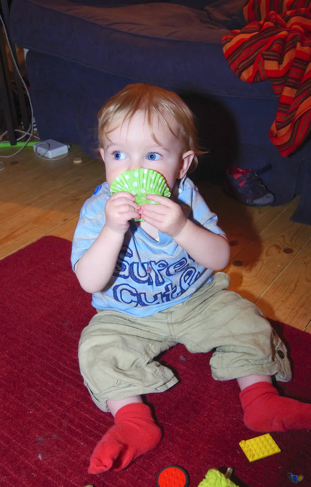 Harry looks guilty as he eats a cupcake, from An Easter Visit from Da Gorls, Brome, Suffolk - 2nd April 2013