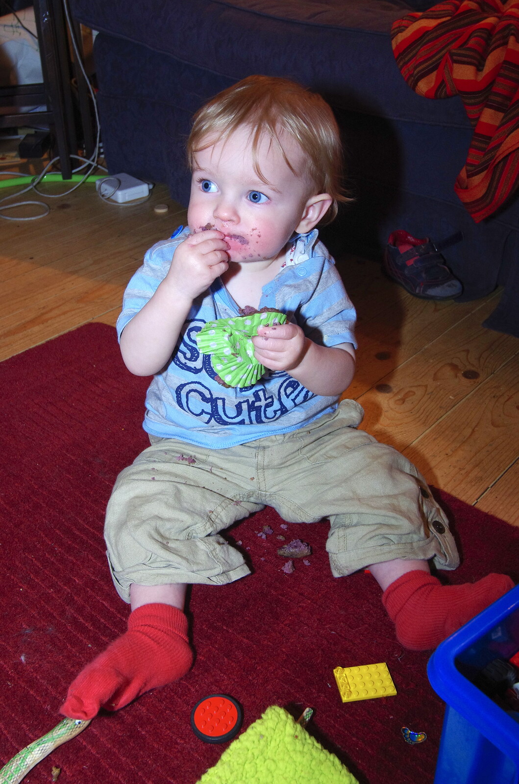 Caught: Baby Gabey eats a cup-cake from An Easter Visit from Da Gorls, Brome, Suffolk - 2nd April 2013