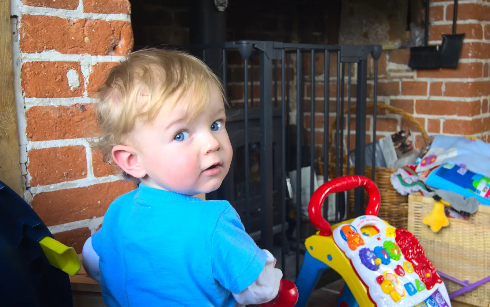 Harry looks over, from An Easter Visit from Da Gorls, Brome, Suffolk - 2nd April 2013