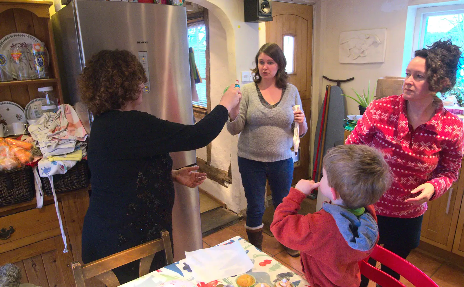 Louise, Isobel and Evelyn in the kitchen, from An Easter Visit from Da Gorls, Brome, Suffolk - 2nd April 2013