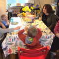 We hang out around the kitchen table, An Easter Visit from Da Gorls, Brome, Suffolk - 2nd April 2013