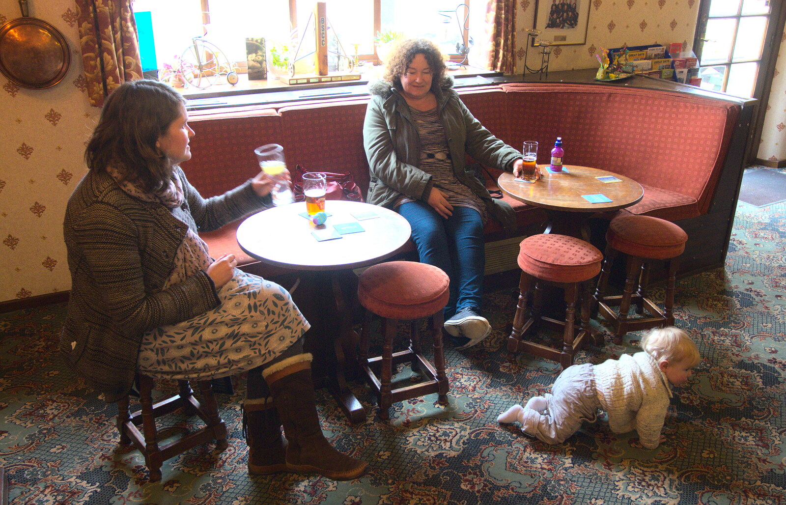 Harry crawls around on the floor of The Swan from An Easter Visit from Da Gorls, Brome, Suffolk - 2nd April 2013