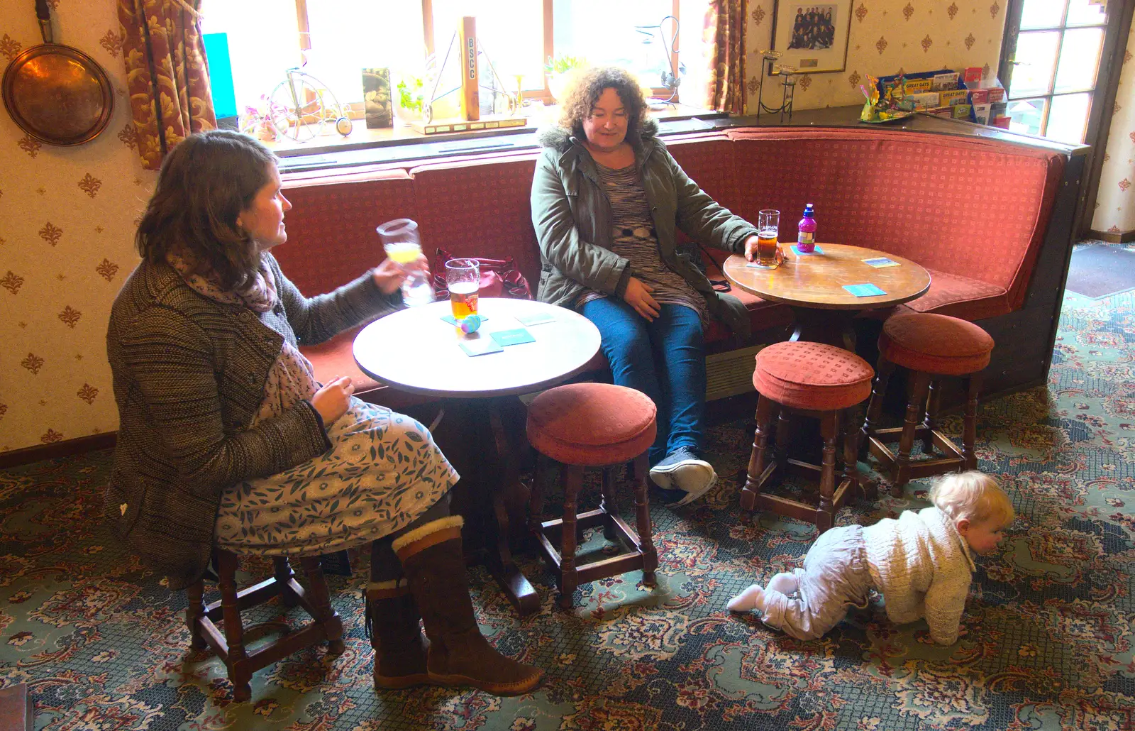 Harry crawls around on the floor of The Swan, from An Easter Visit from Da Gorls, Brome, Suffolk - 2nd April 2013