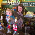 Harry tries his hand at pulling a pint, An Easter Visit from Da Gorls, Brome, Suffolk - 2nd April 2013