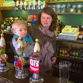 Harry tries his hand at pulling a pint, An Easter Visit from Da Gorls, Brome, Suffolk - 2nd April 2013