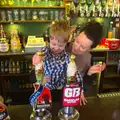 Evelyn helps Fred pull a pint, An Easter Visit from Da Gorls, Brome, Suffolk - 2nd April 2013