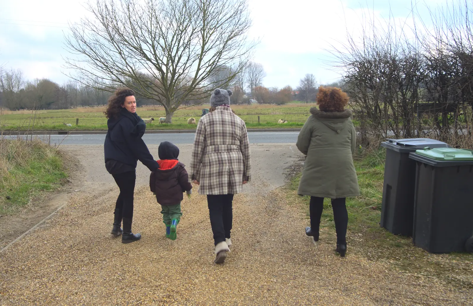 We head off for a walk, from A Walk at Grandad's, Bramford Dereliction and BSCC at Yaxley, Eye, Suffolk - 2nd April 2013