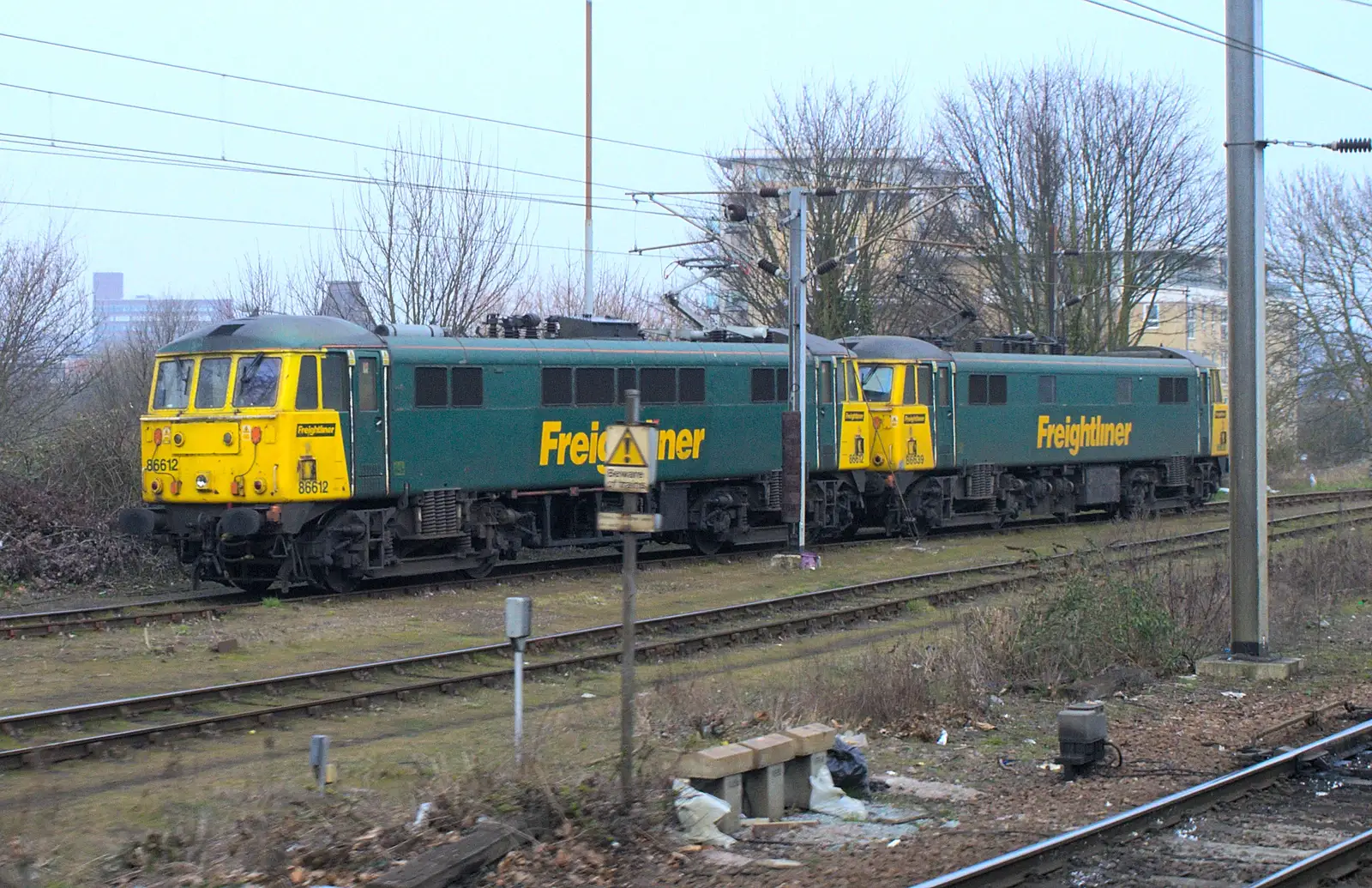 A pair of Class 86 locos, including 86612, from A Walk at Grandad's, Bramford Dereliction and BSCC at Yaxley, Eye, Suffolk - 2nd April 2013