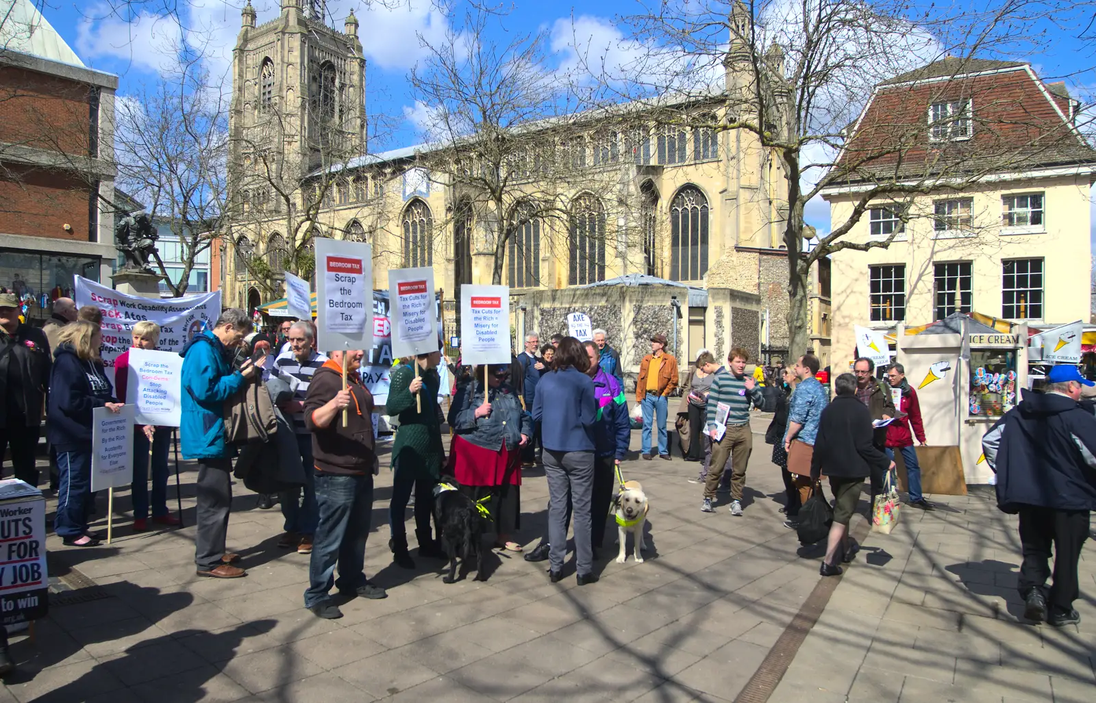 A Bedroom Tax demo on the Haymarket, from A Very Random Norwich Day, and The BBs at Laxfield, Norfolk and Suffolk - 13th April 2013