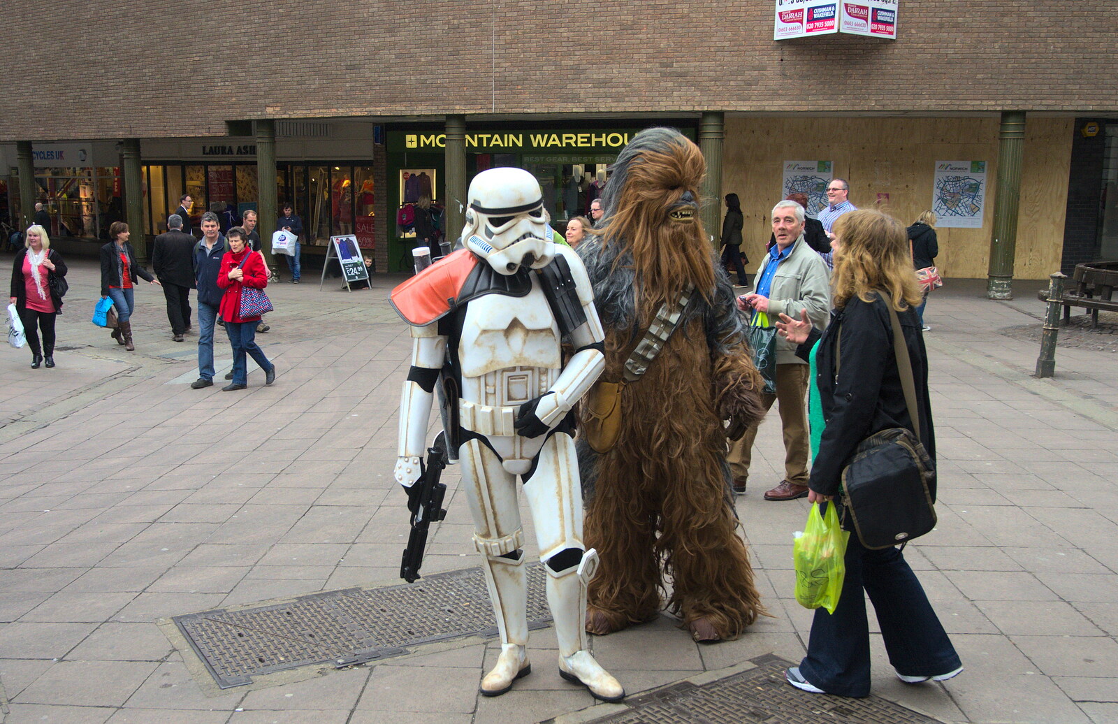 Chewbacca and a Storm Trooper pause to chat from A Very Random Norwich Day, and The BBs at Laxfield, Norfolk and Suffolk - 13th April 2013