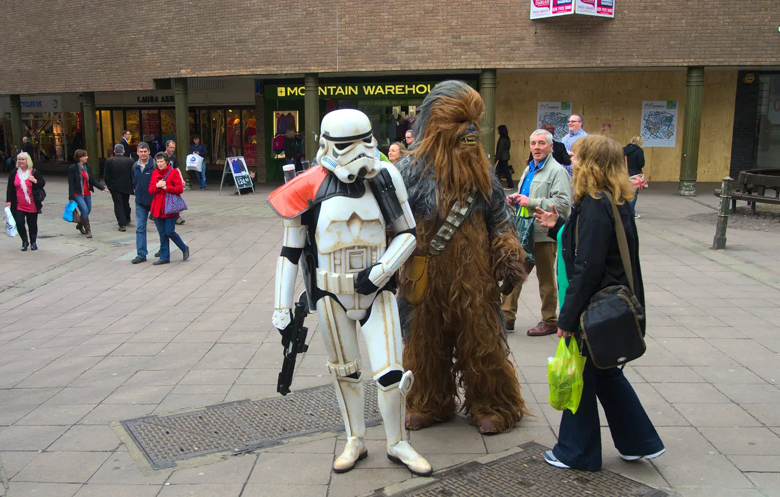 Chewbacca and a Storm Trooper pause to chat, from A Very Random Norwich Day, and The BBs at Laxfield, Norfolk and Suffolk - 13th April 2013