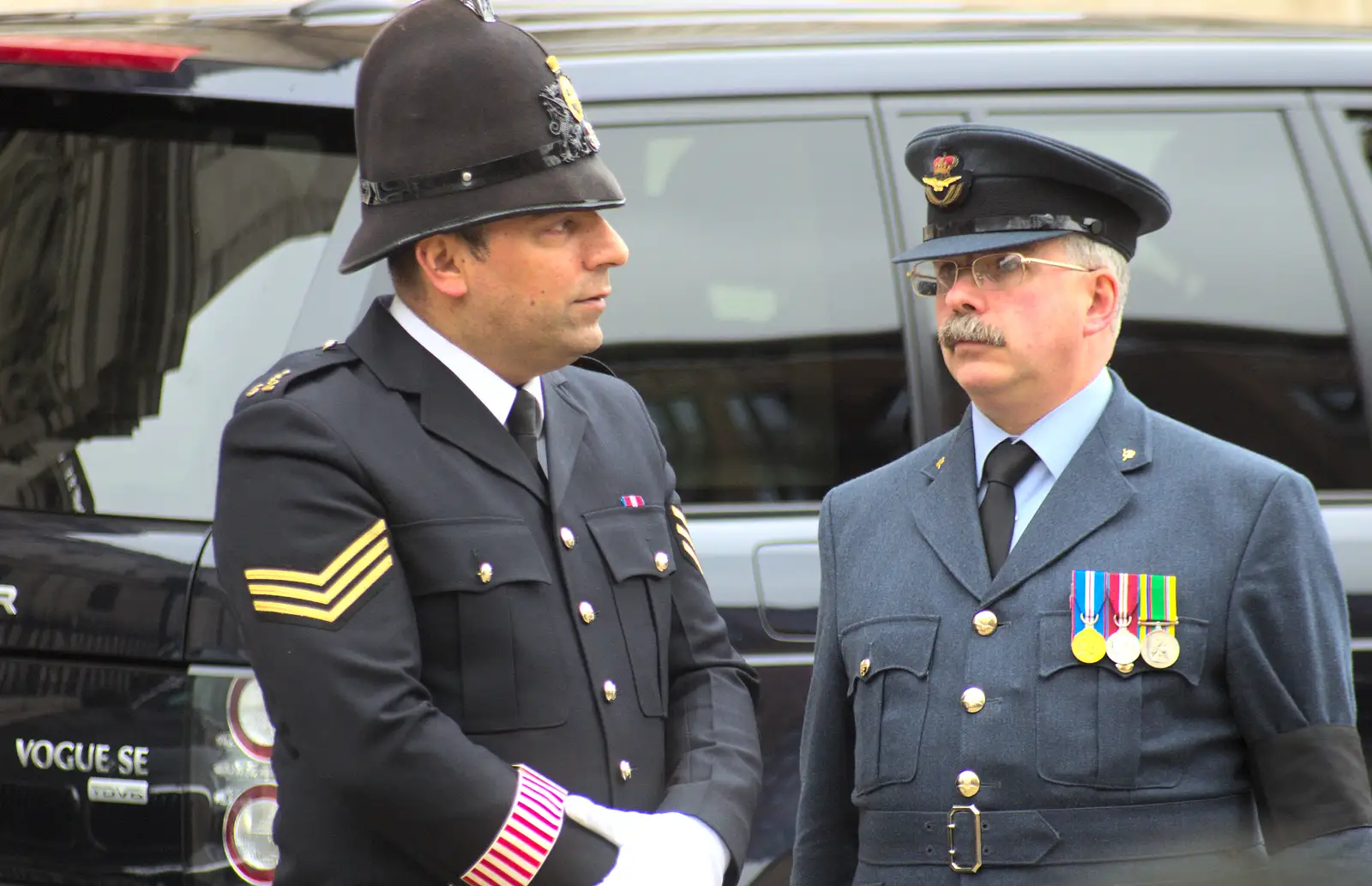 A Met sergeant and an RAF type, from Margaret Thatcher's Funeral, St. Paul's, London - 17th April 2013