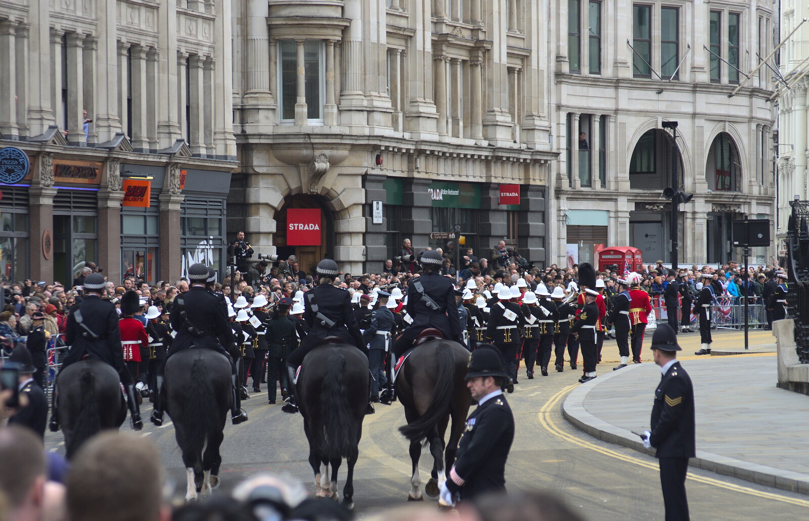 The band heads back down St. Paul's Churchyard from Margaret Thatcher's Funeral, St. Paul's, London - 17th April 2013