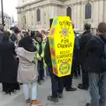 The continuing protest, with a yellow coffin, Margaret Thatcher's Funeral, St. Paul's, London - 17th April 2013