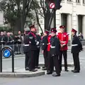 Military types hang around on a traffic island, Margaret Thatcher's Funeral, St. Paul's, London - 17th April 2013