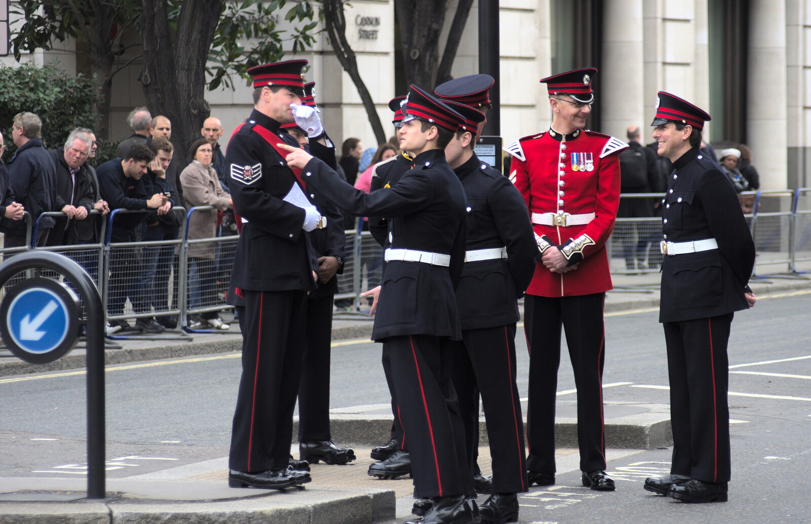 A soldier points from Margaret Thatcher's Funeral, St. Paul's, London - 17th April 2013