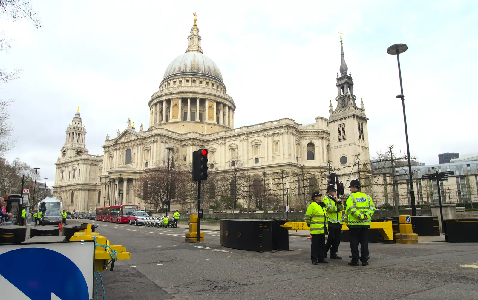 Temporary barricades all around St. Paul's, from Margaret Thatcher's Funeral, St. Paul's, London - 17th April 2013