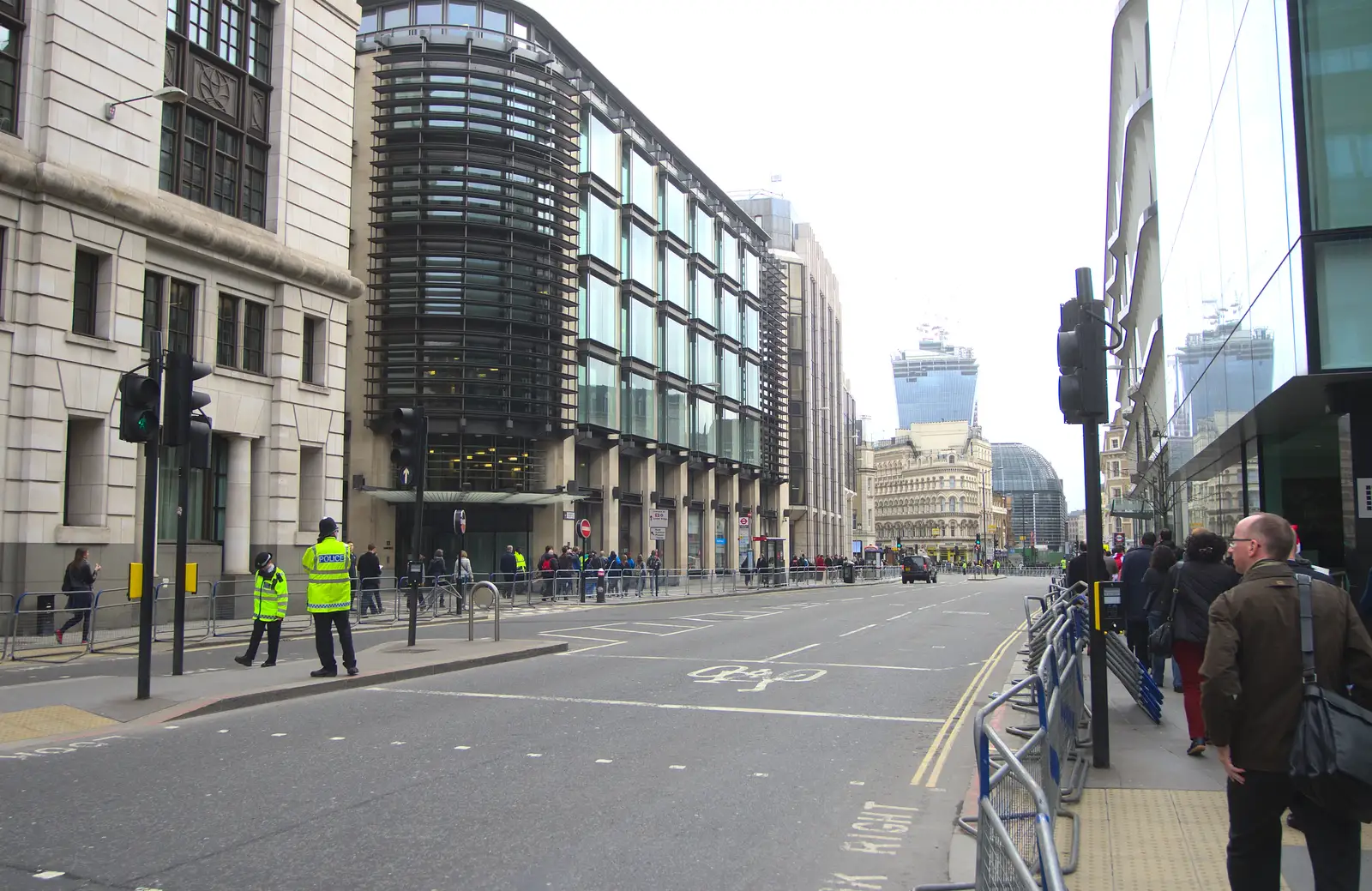 Heading back up Cannon Street, from Margaret Thatcher's Funeral, St. Paul's, London - 17th April 2013