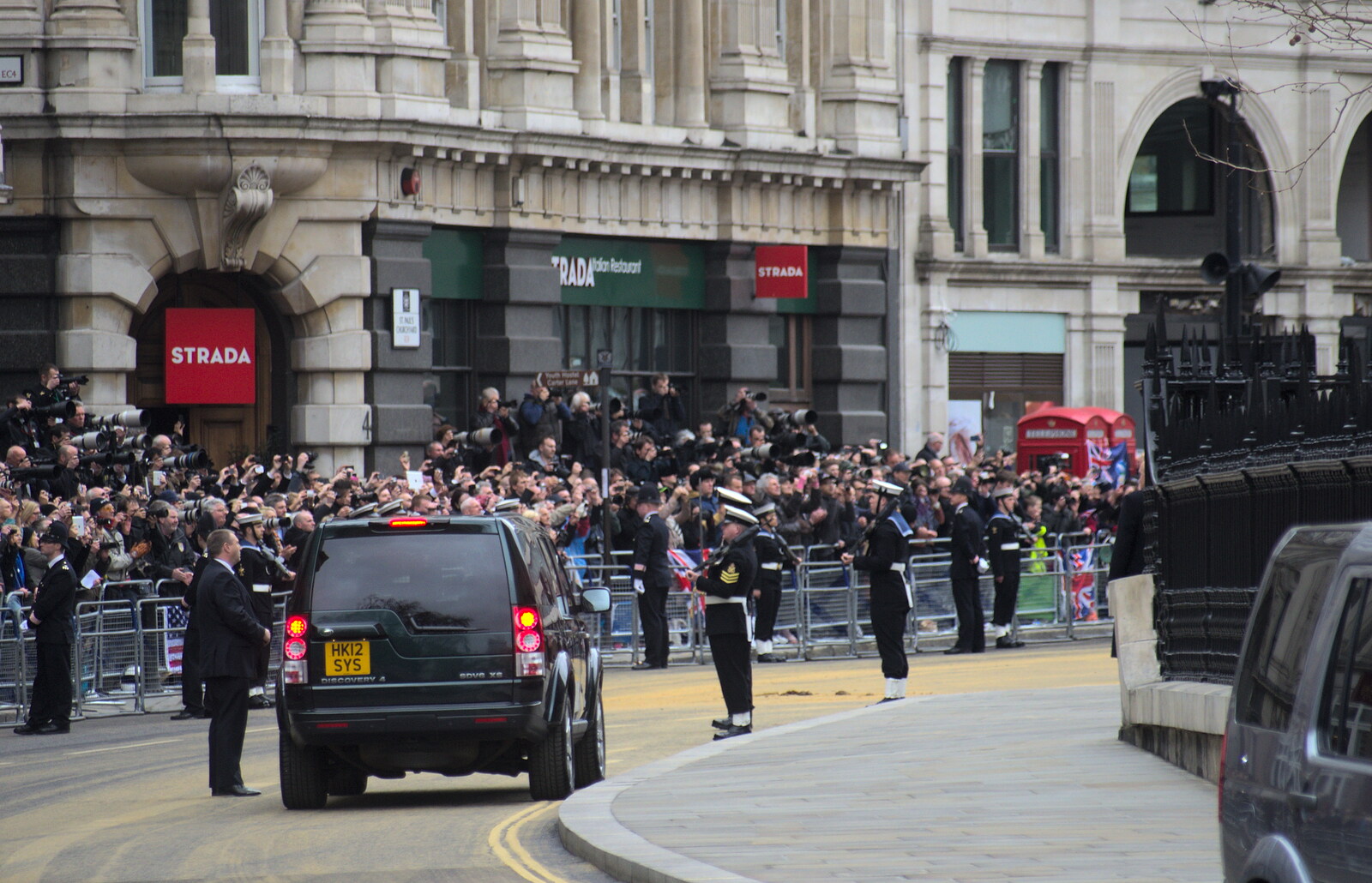 A heavily-armed Land Rover unit roams around from Margaret Thatcher's Funeral, St. Paul's, London - 17th April 2013