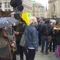 A small protest is occuring, Margaret Thatcher's Funeral, St. Paul's, London - 17th April 2013