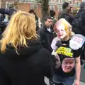 A protester is interviewed, Margaret Thatcher's Funeral, St. Paul's, London - 17th April 2013