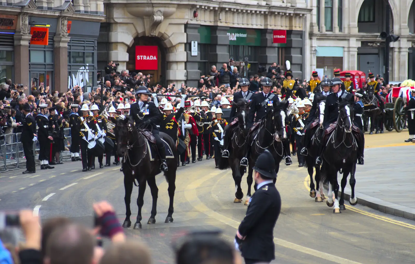 The flag-draped coffin stops by St. Paul's, from Margaret Thatcher's Funeral, St. Paul's, London - 17th April 2013