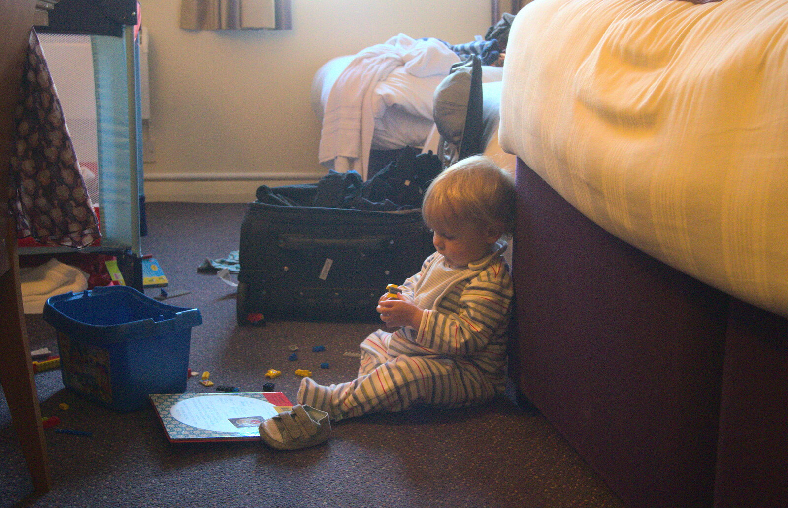 Harry plays with Lego in the hotel room from Chesterfield and the Twisty Spire, Derbyshire - 19th April 2013